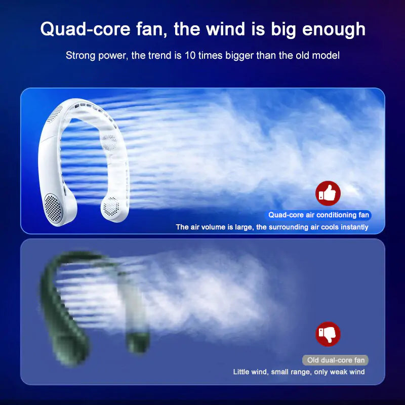 Neck Bladeless Fan - Quiet, Hands-Free Cooling with Long-Lasting Battery