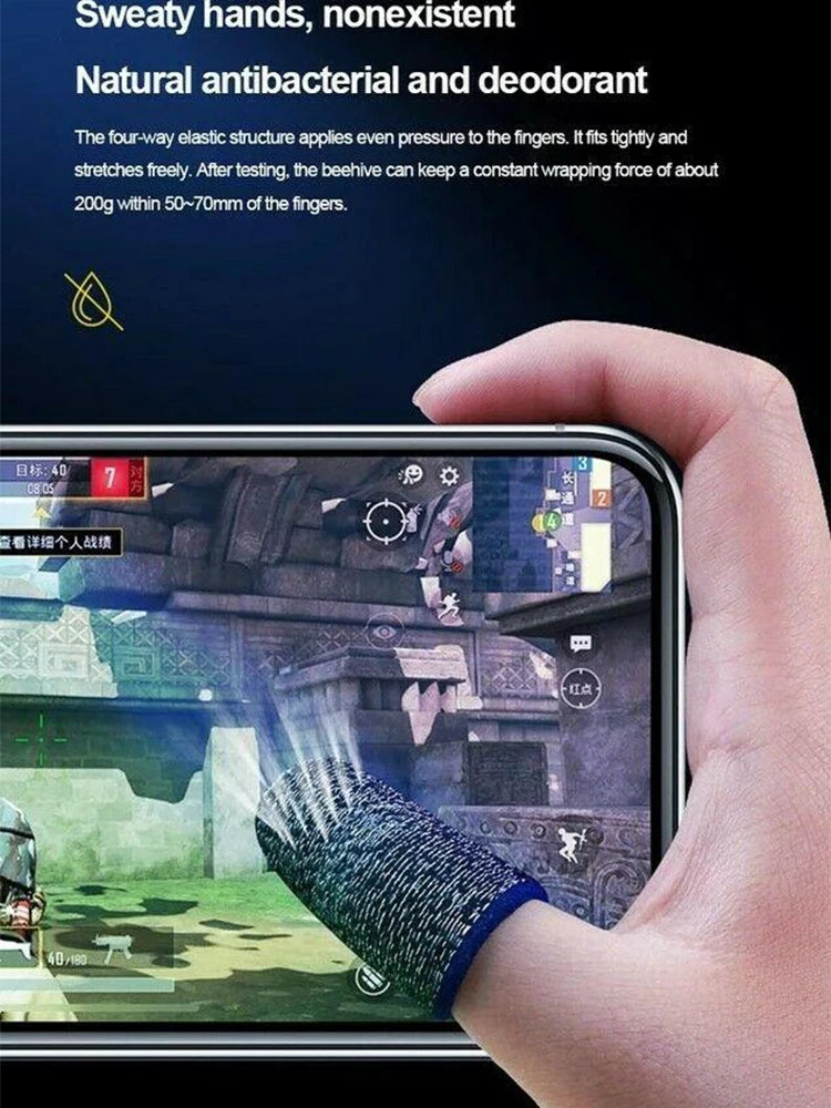 1 Pair Super Thin Gaming Finger Sleeves - Breathable Fingertips for PUBG Mobile and Other Touch Screen Games