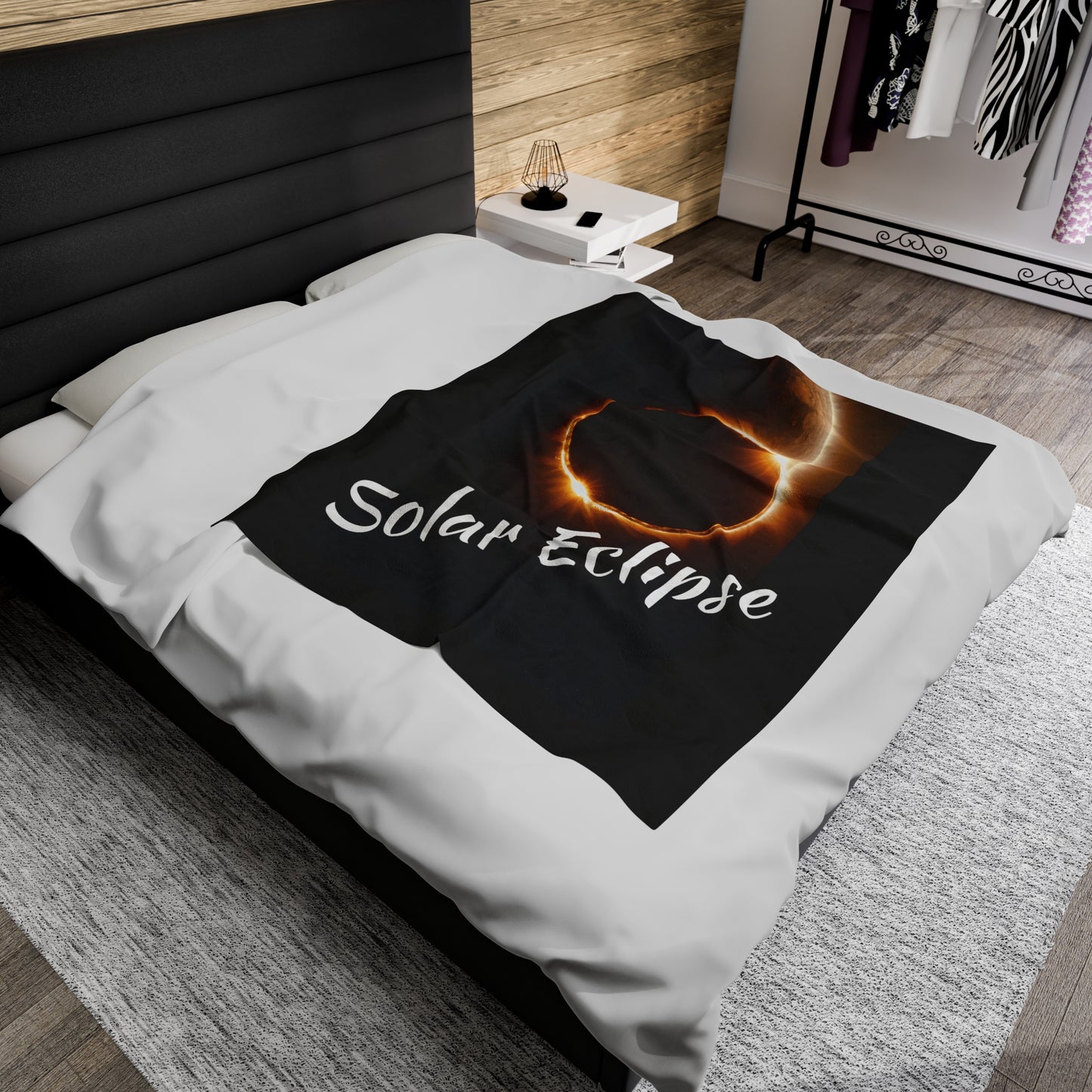 Solar Eclipse Velveteen Blanket: Luxurious Warmth, Cosmic Charm 60" × 80" $59.99