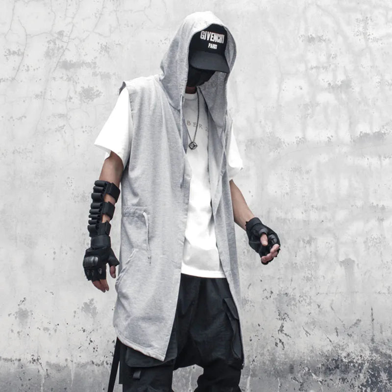 Dark Black Hooded Wizard Vest Coat Men