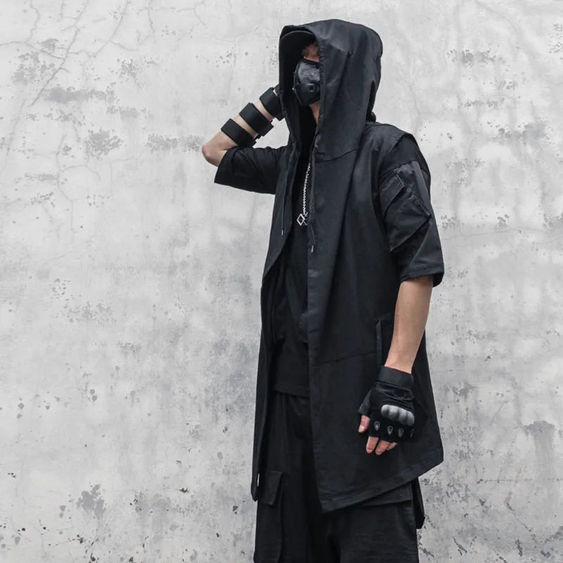 Dark Black Hooded Wizard Vest Coat Men