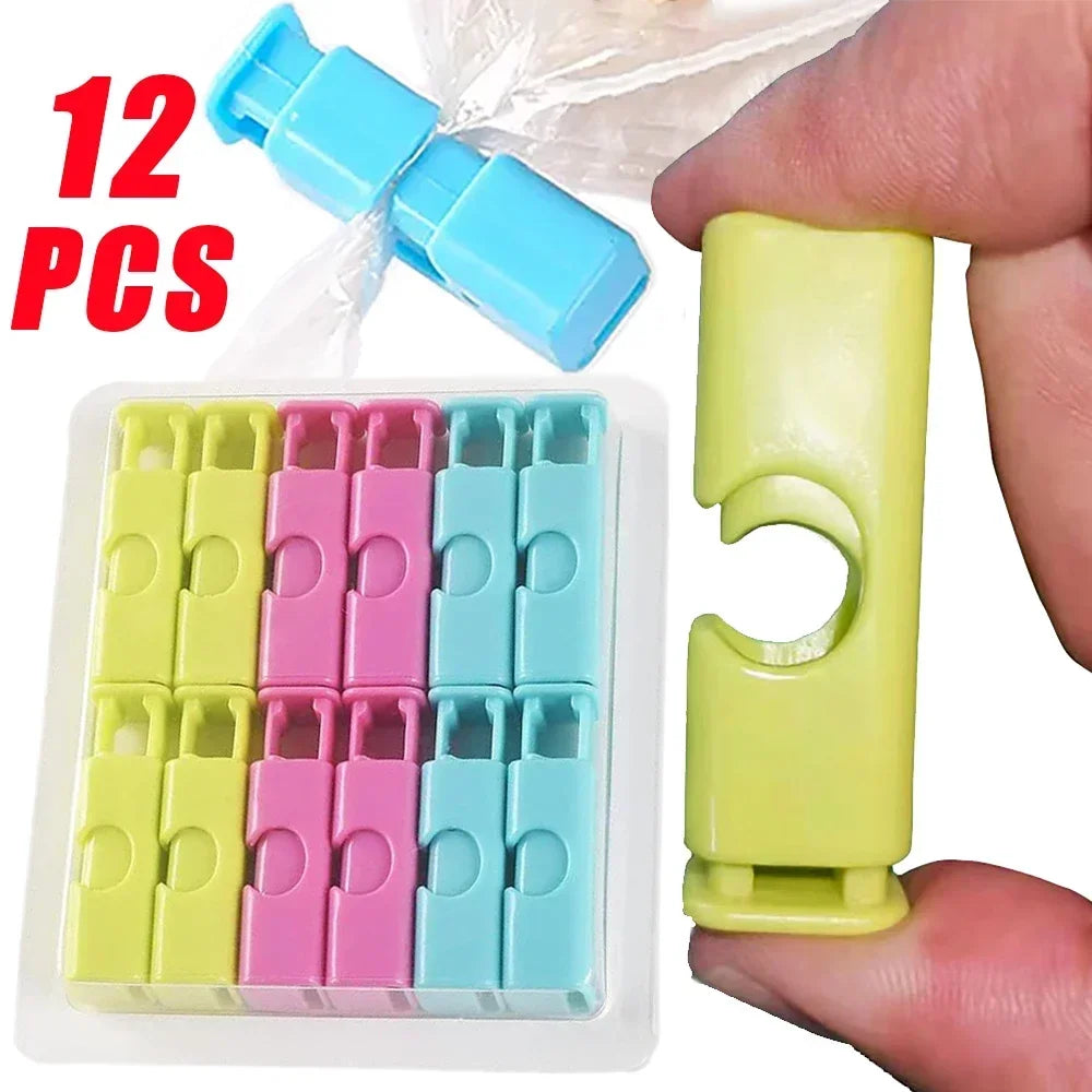 12-Pack Food Sealing Clips - Reusable Storage Bag Clips for Bread, Snacks, and More, Kitchen Organization Clamps