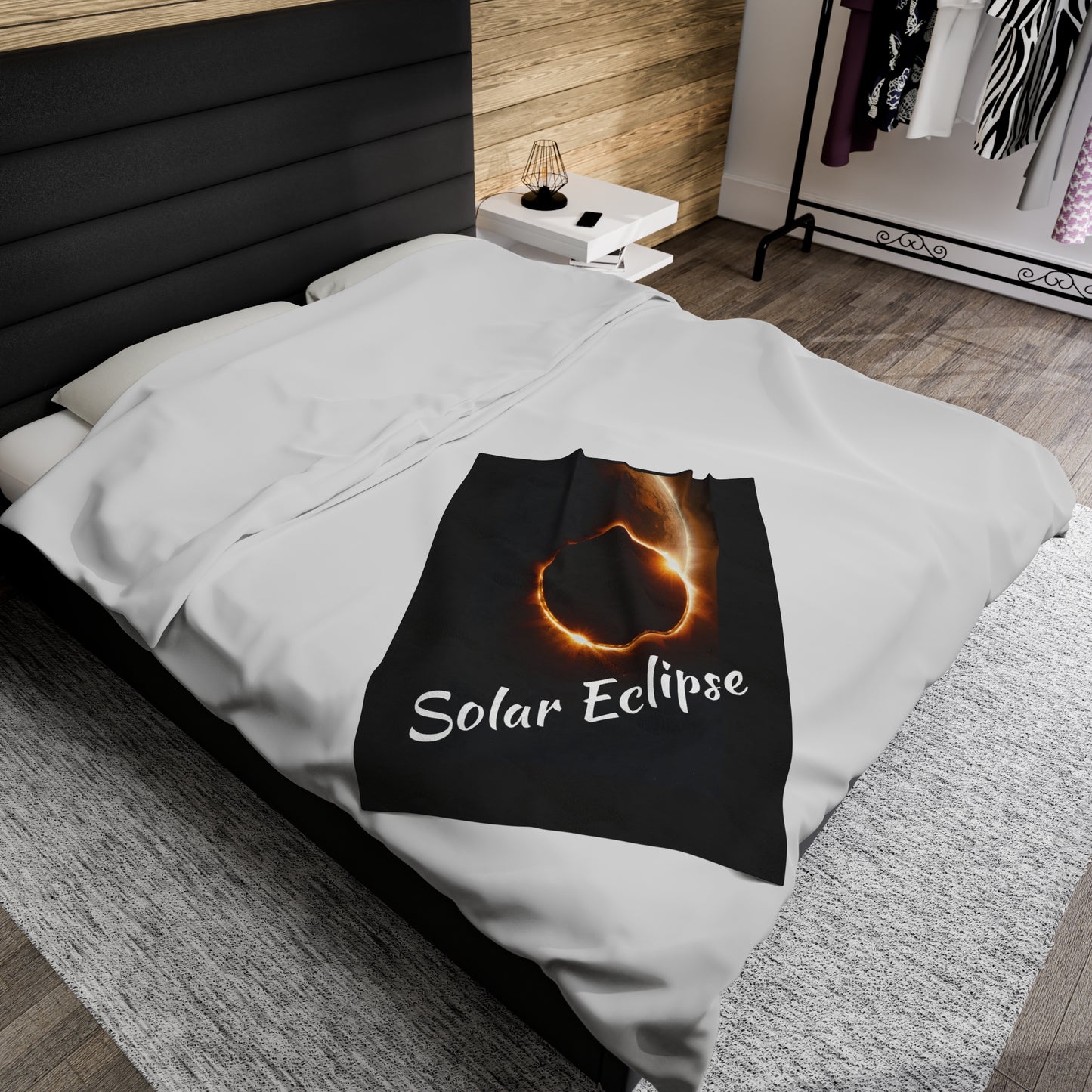 Solar Eclipse Velveteen Blanket: Luxurious Warmth, Cosmic Charm 60" × 80" $59.99