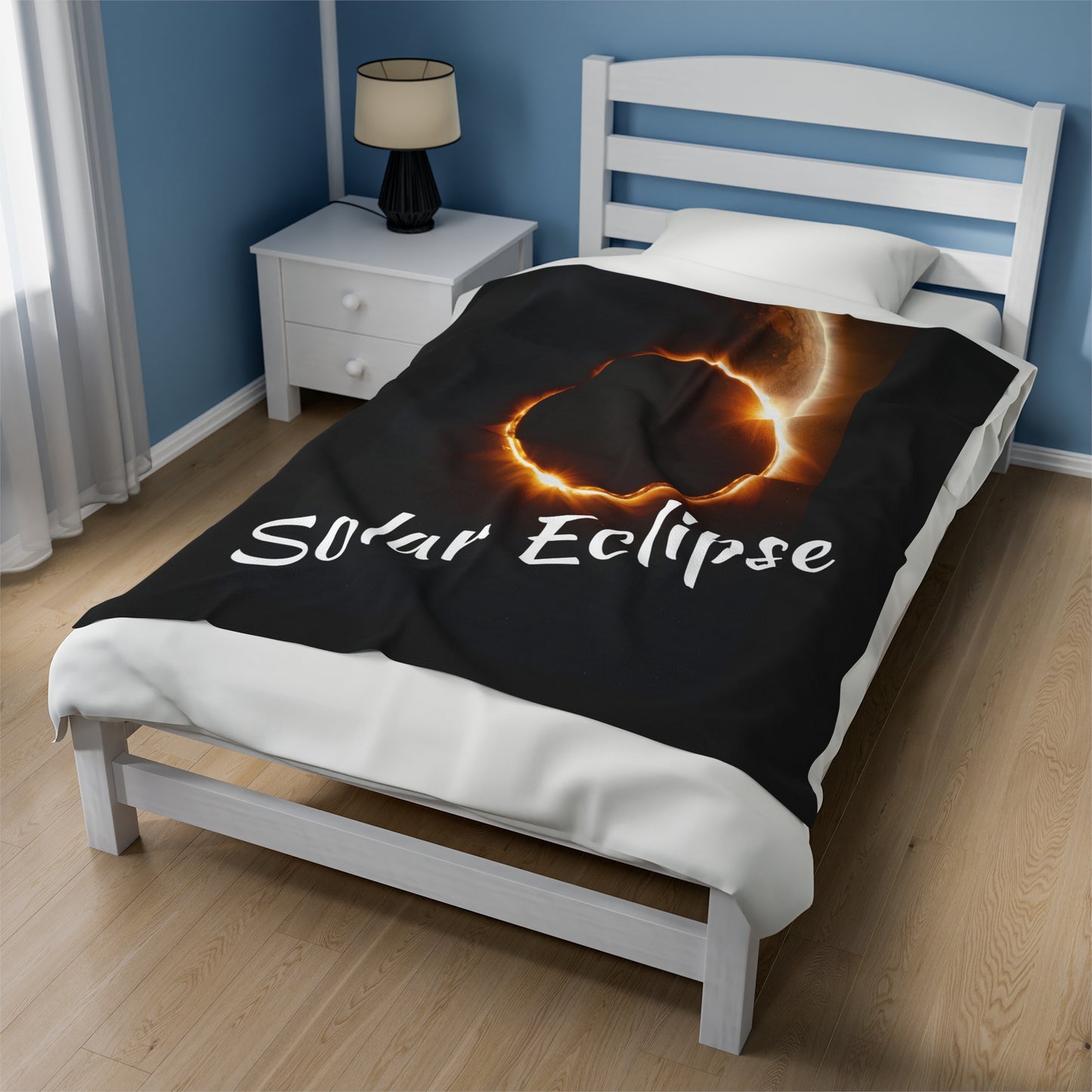 Solar Eclipse Velveteen Blanket: Luxurious Warmth, Cosmic Charm 60" × 80" $59.99