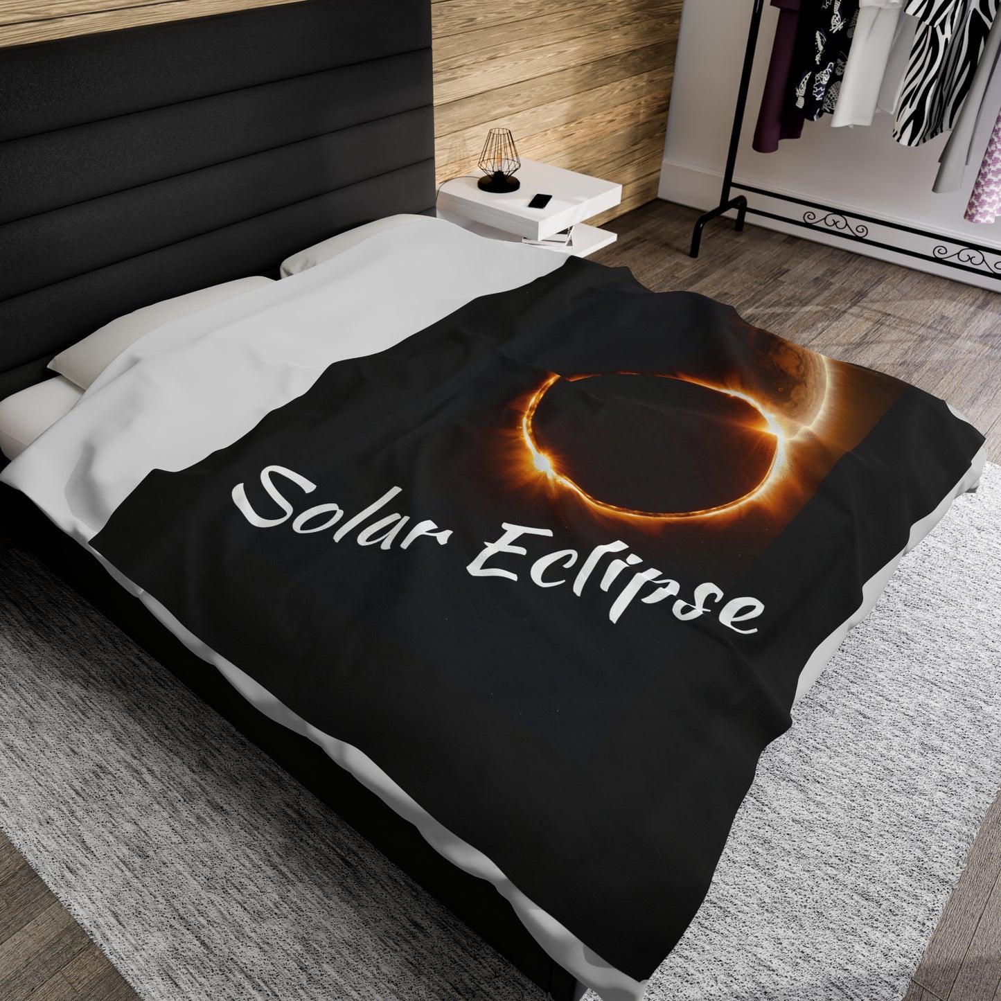 Solar Eclipse Velveteen Blanket: Luxurious Warmth, Cosmic Charm 60" × 80" $59.99
