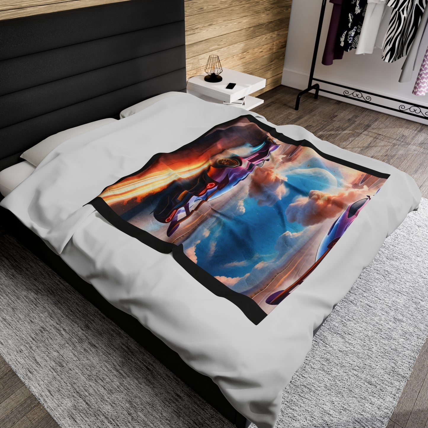 Digital Race Car Blanket: Vibrant Art & Luxurious Warmth
