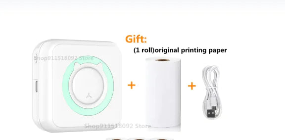 Cat Shape Mini Printer - Pocket-Sized Thermal Inkless Black and White Printer with Bluetooth Connectivity