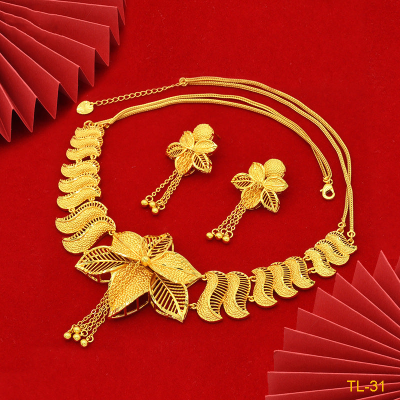 Exquisite Elegance: Gold Flower Necklace & Earrings Sets