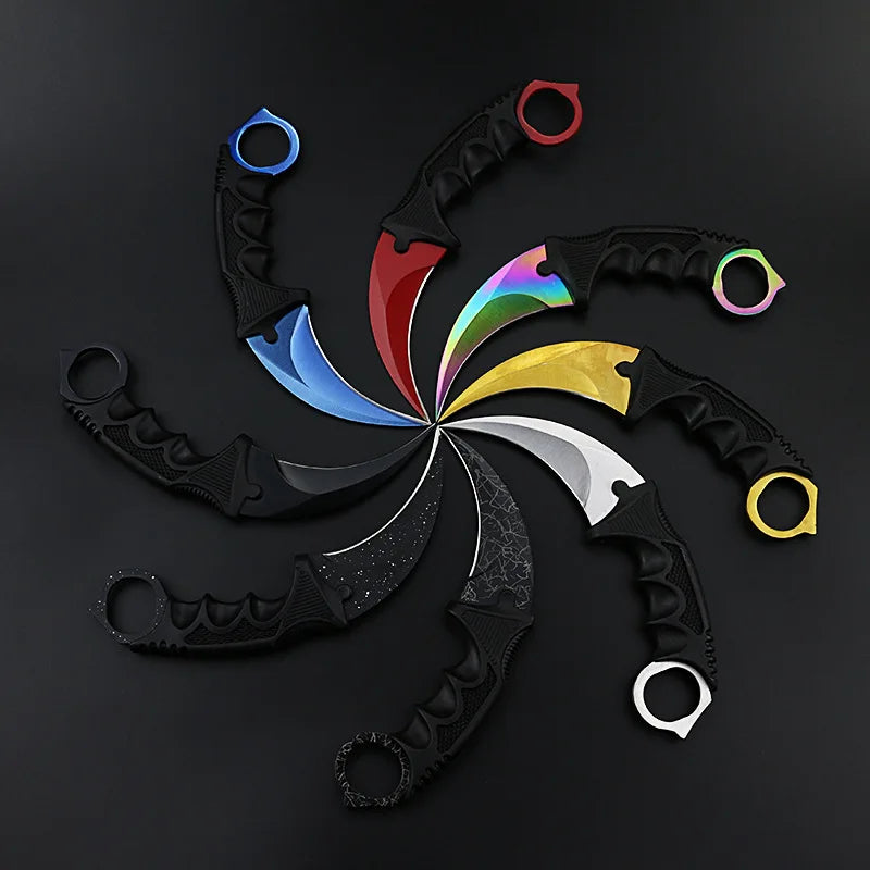 NEW Real Counter Strike Karambit Knife - Fixed Blade with Lore Sheath in Tiger Tooth Rainbow Design, Tactical Survival Hunting Knife