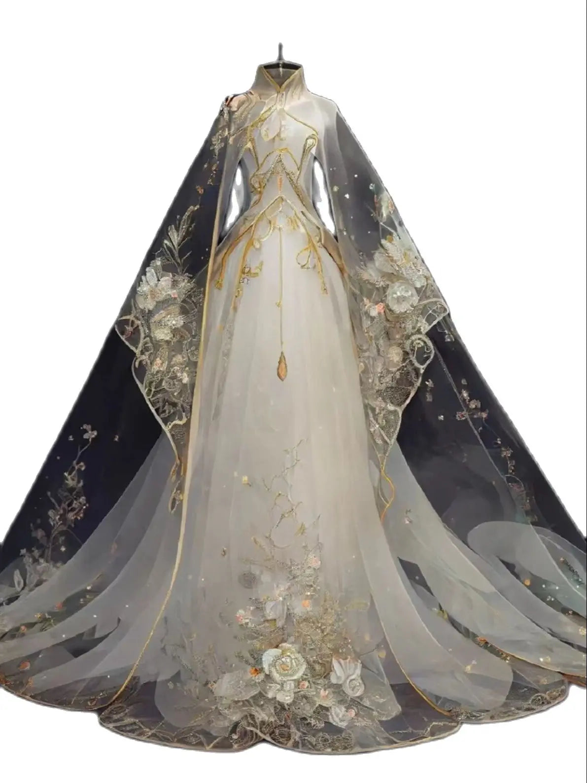 A-line Bespoke Wedding Gown - Luxury Tulle with Garden 3D Flower Lace, Modest Backless Long Tulle Wedding Dress