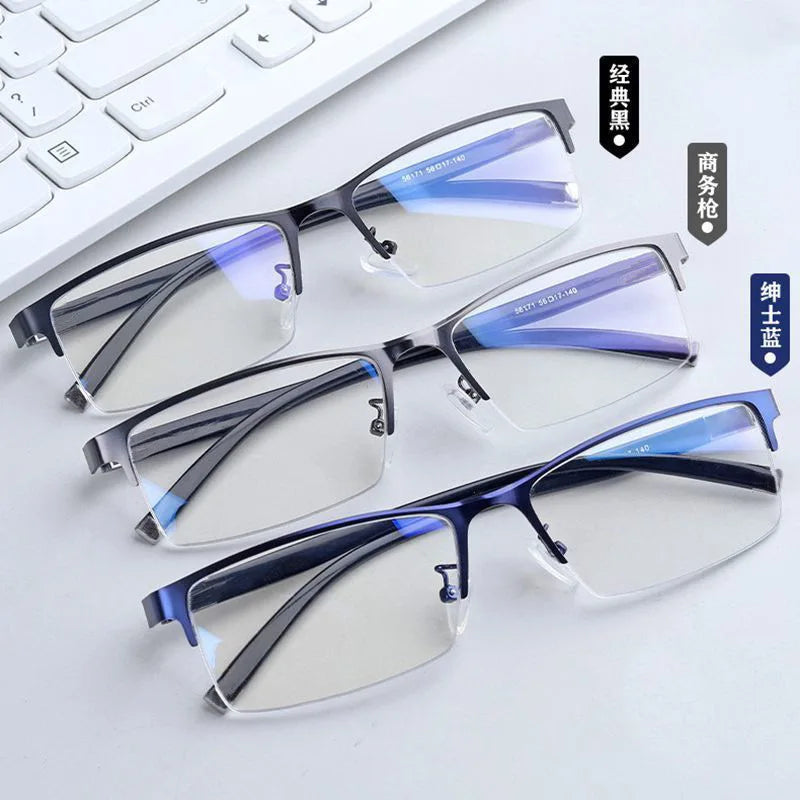 Half Frame Myopia Glasses - Ultra Light Eyewear for Near Sight, Available in Black and Blue, Strengths -50 to -600, for Men and Women