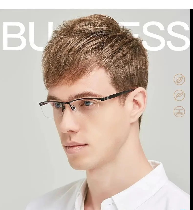 Half Frame Myopia Glasses - Ultra Light Eyewear for Near Sight, Available in Black and Blue, Strengths -50 to -600, for Men and Women