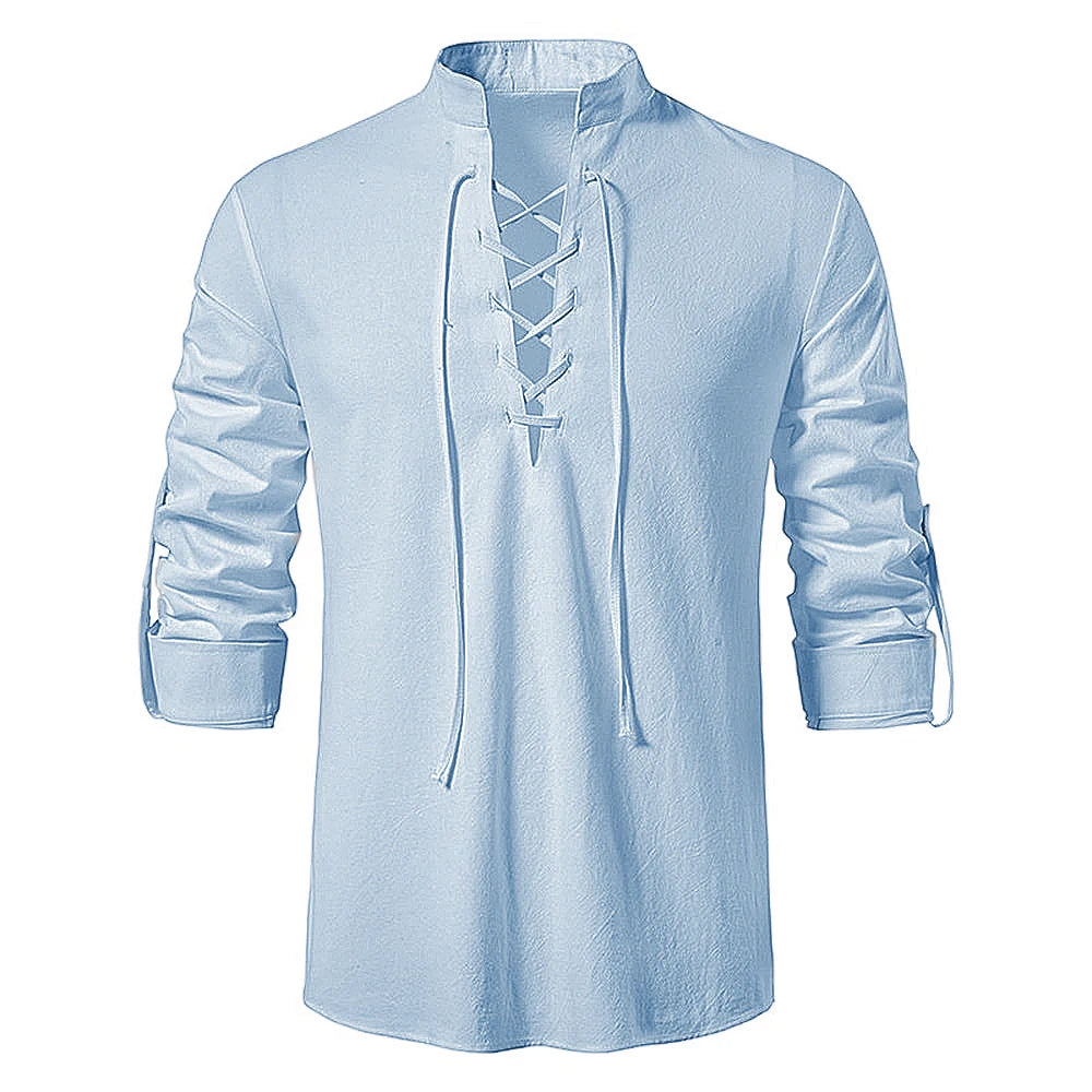 Men's Casual Cotton Linen Shirt Tops, Long Sleeve Tee Shirt for Spring Autumn, Slanted Placket Vintage Yoga Shirts