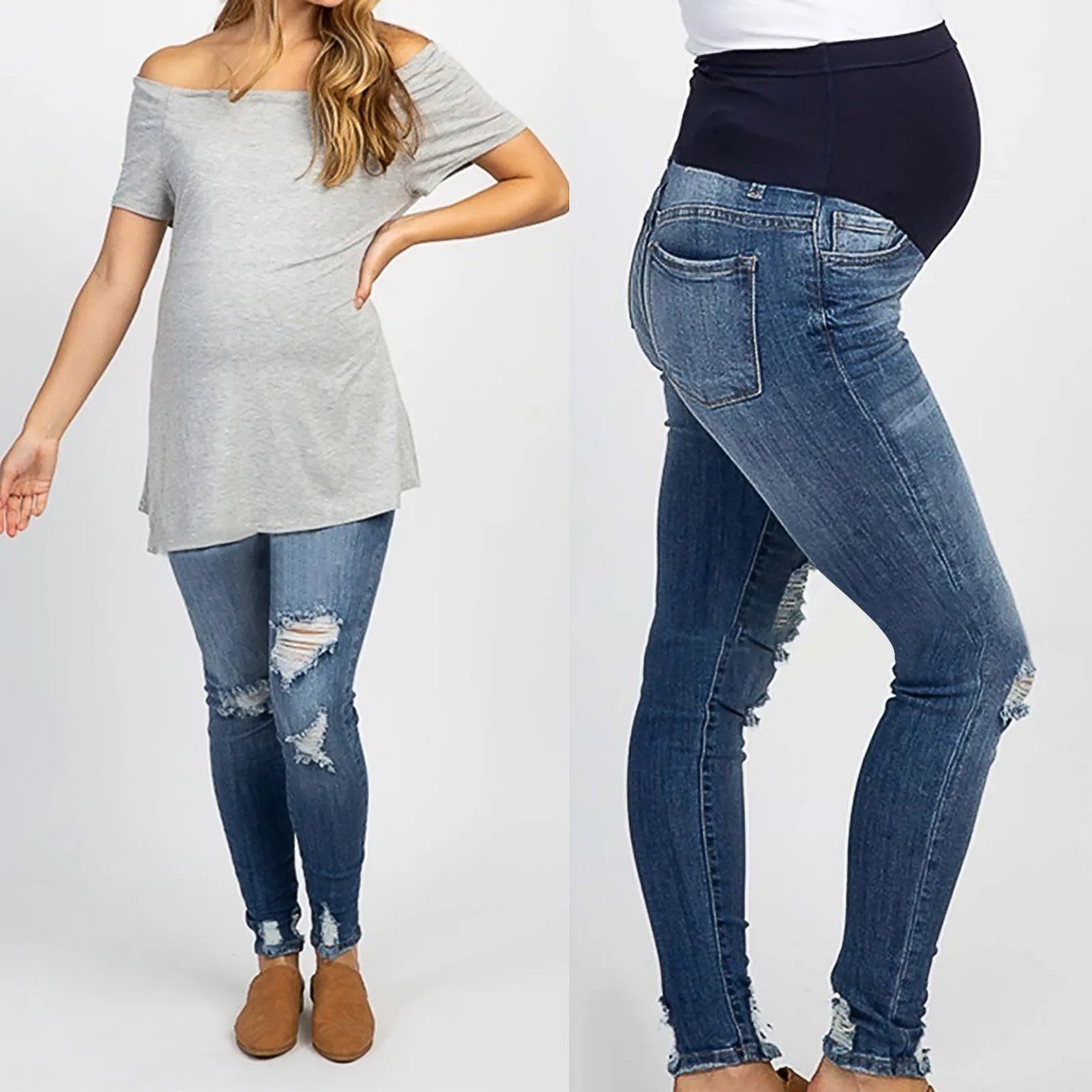 New High Waist Maternity Jeans - Skinny Pencil Pants for Pregnant Women, Ideal for Summer and Autumn