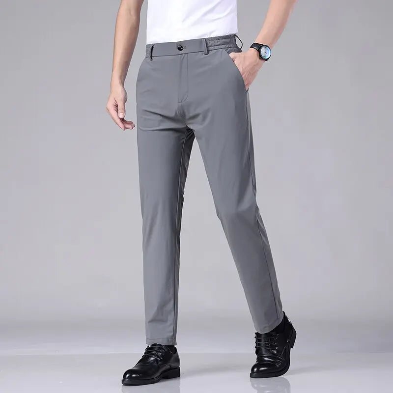 Summer Casual Pants for Men - Thin Business Stretch, Slim Elastic Waist Joggers, Korean Classic Style in Black, Gray, Blue