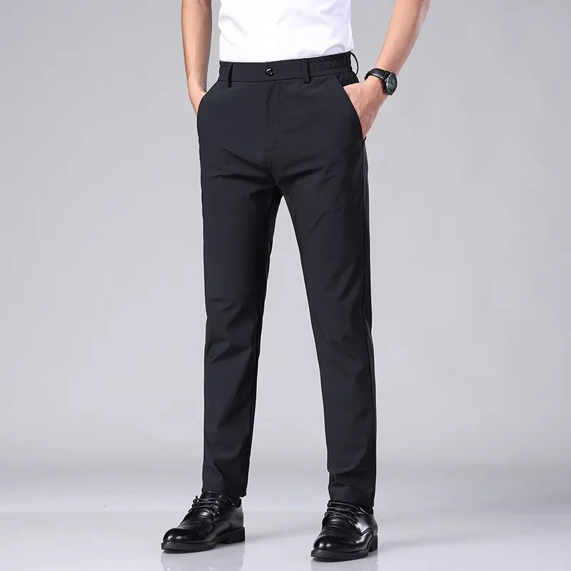 Summer Casual Pants for Men - Thin Business Stretch, Slim Elastic Waist Joggers, Korean Classic Style in Black, Gray, Blue