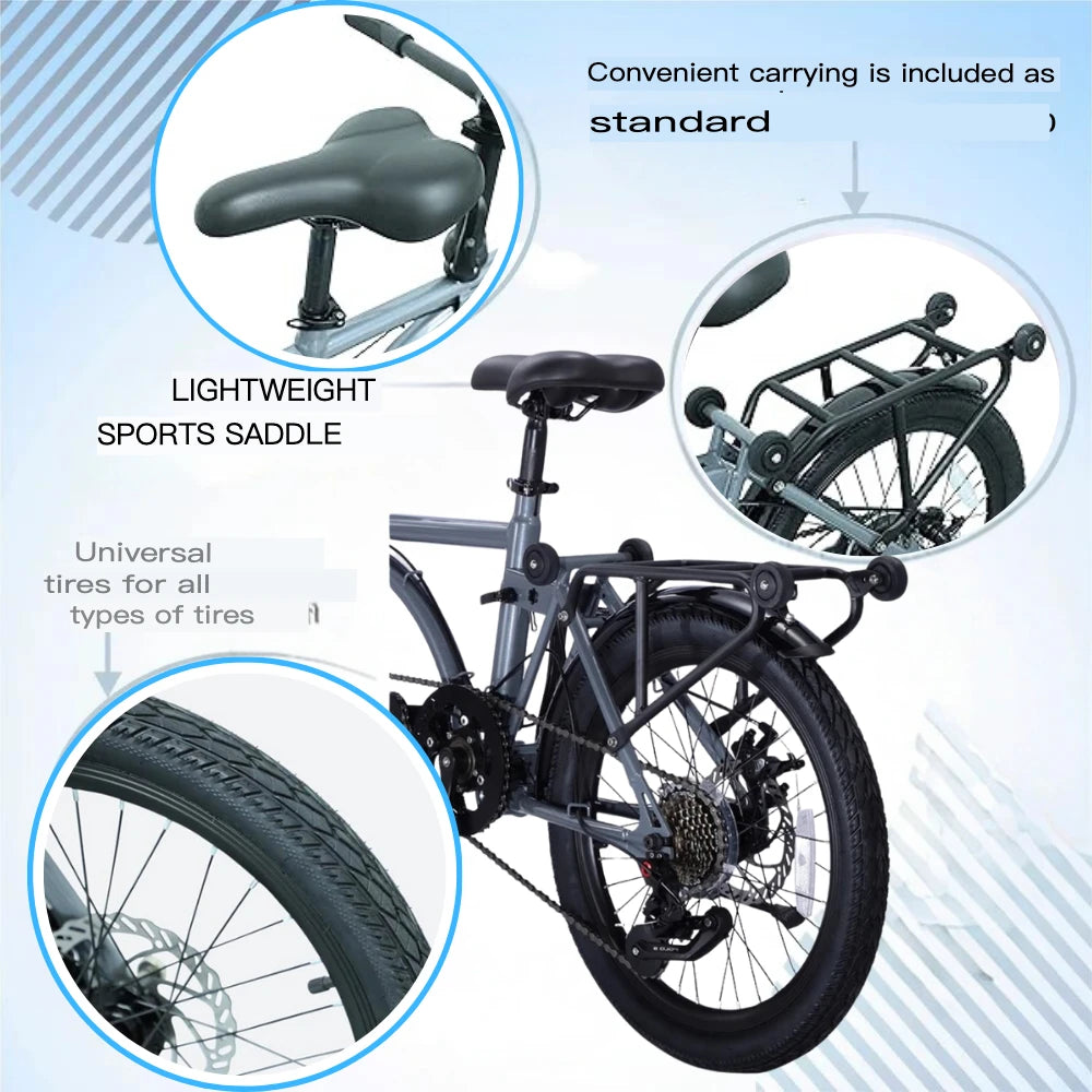 20-Inch Folding Tandem Bike - Brompton 2-Person, 7-Speed City Travel Bicycle for Adults
