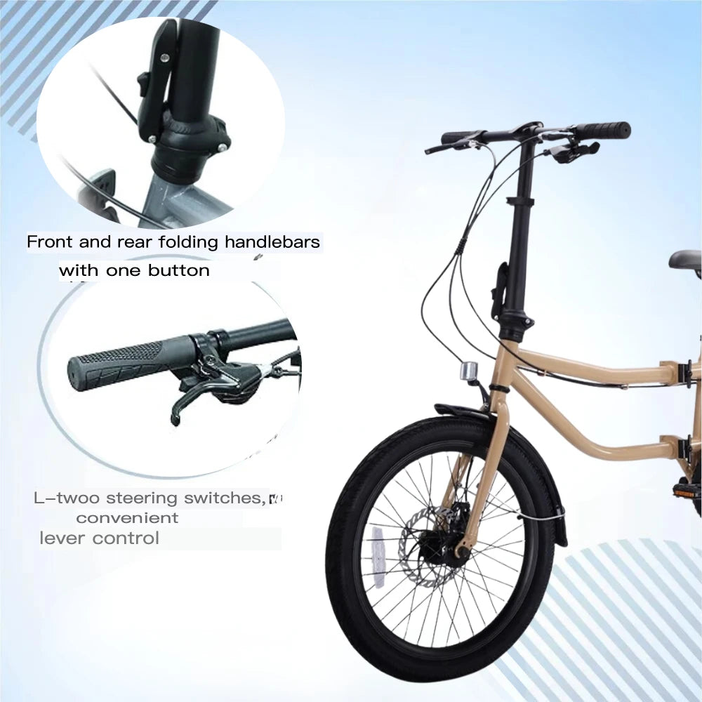 20-Inch Folding Tandem Bike - Brompton 2-Person, 7-Speed City Travel Bicycle for Adults