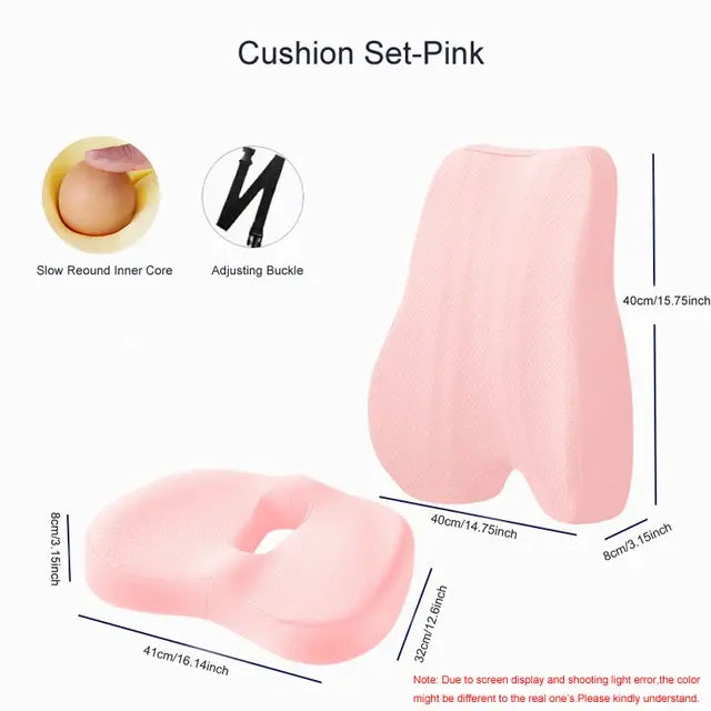 Memory Foam Seat Cushion & Back Support Pillow Set - Orthopedic Ergonomic Comfort