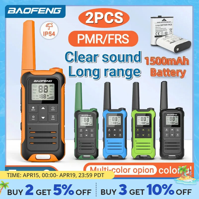 2pcs Baofeng F22 Mini Walkie Talkie Set - PMR FRS Long Range, Rechargeable, Portable, with Type-C Charger for Camping