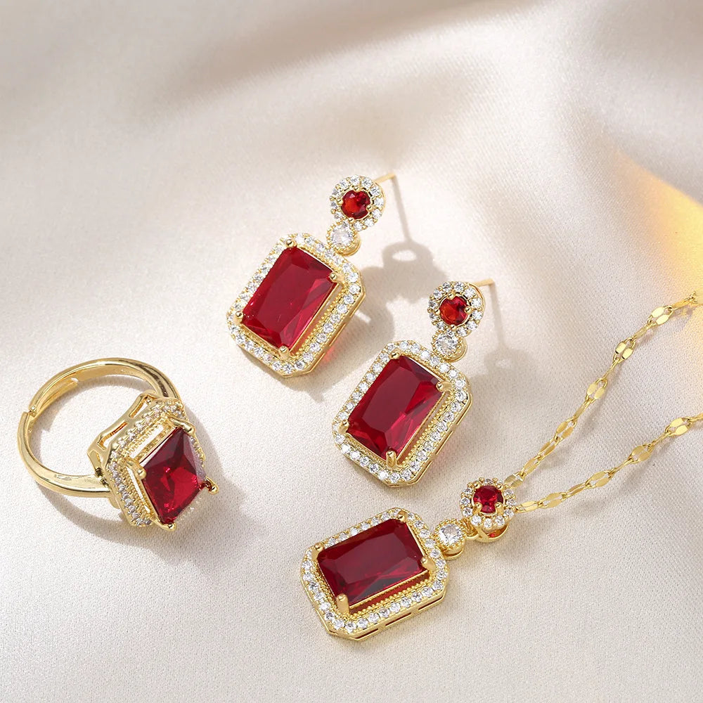 Luxury 3-Piece Emerald Perfume Bottle Jewelry Set - Necklace, Earrings, Ring for Women, Ideal for Banquets, Weddings, and Birthday Gifts