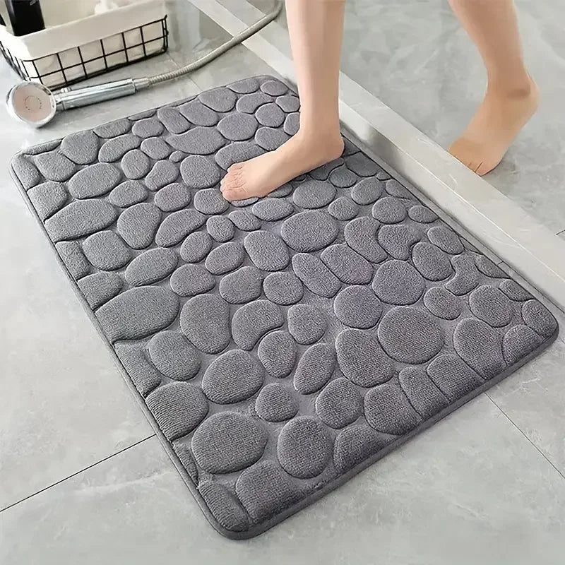 3D Non-Slip Bathroom Mat - Cobblestone Embossed Bath Mats, Absorbent Doormat, Machine Washable and Quick Drying Floor Mats