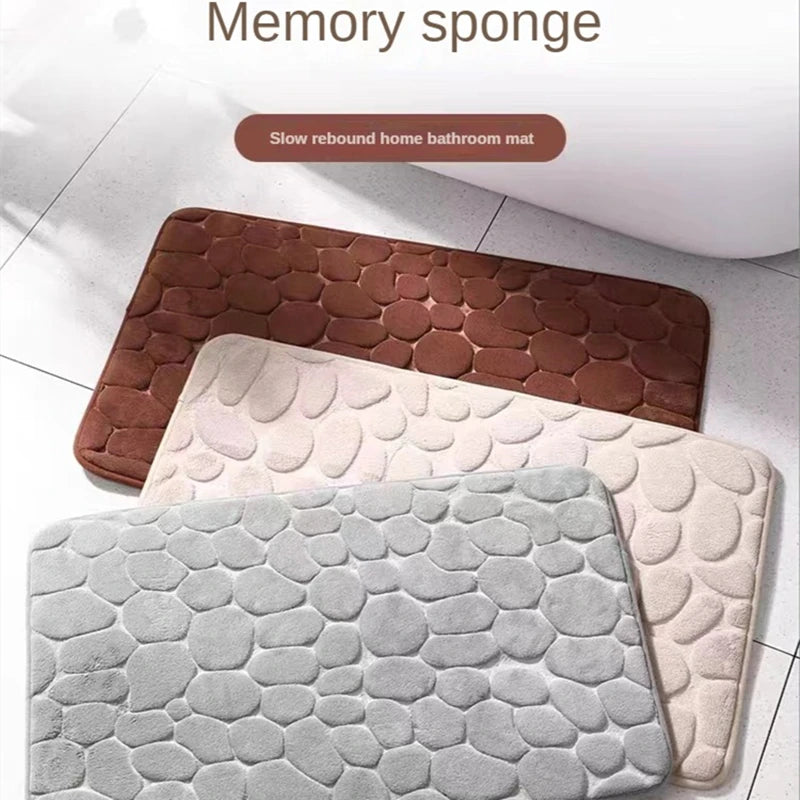 3D Non-Slip Bathroom Mat - Cobblestone Embossed Bath Mats, Absorbent Doormat, Machine Washable and Quick Drying Floor Mats