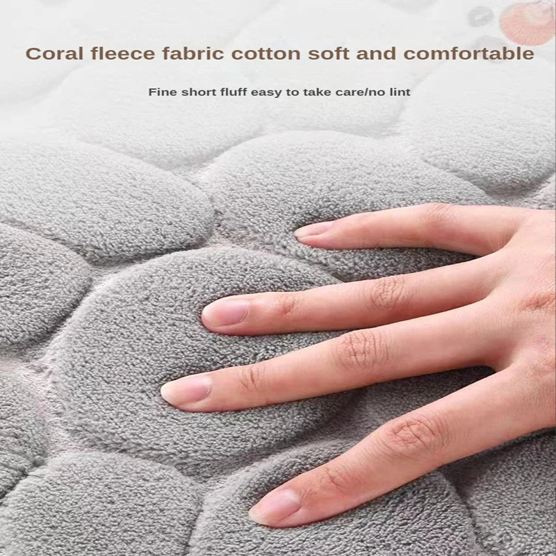 3D Non-Slip Bathroom Mat - Cobblestone Embossed Bath Mats, Absorbent Doormat, Machine Washable and Quick Drying Floor Mats