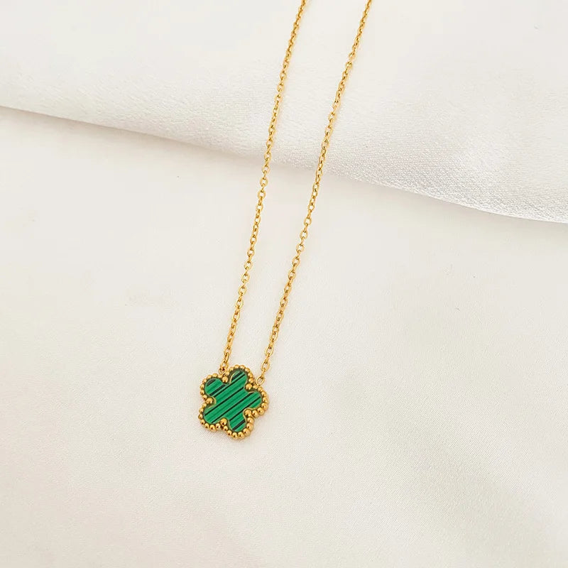 3-Piece Luxury Jewelry Set for Women - Five Leaf Flower Pendant Necklace, Earrings, Bracelet in Trendy Stainless Steel