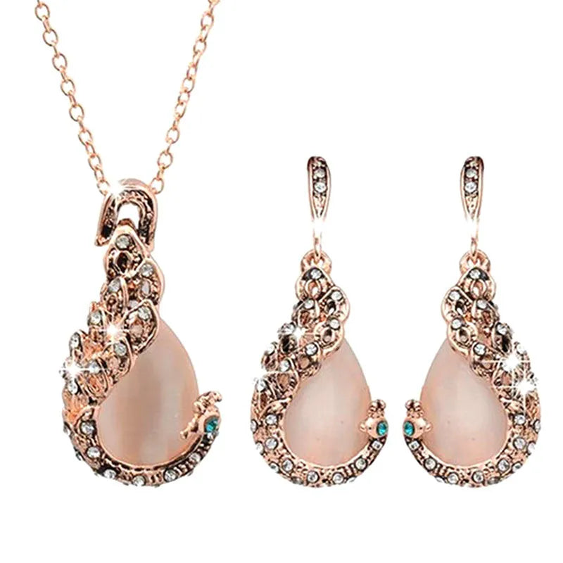3-Piece Jewelry Set for Women - Elegant Waterdrop Rhinestone Pendant Necklace and Hook Earrings