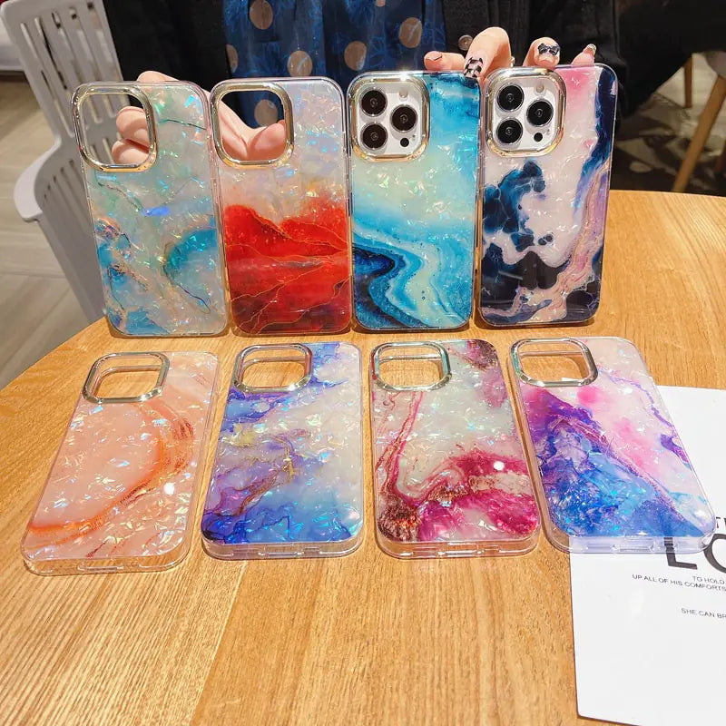 Upgrade Your iPhone with Our Luxe Marble Shell Pattern Case!
