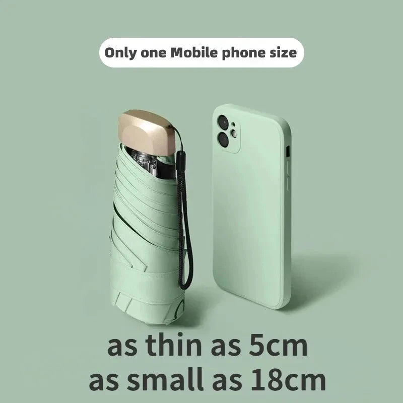 Mini Sun Umbrella - Small Pocket Rain Umbrella, Vinyl Folding, UV Protection Sunshade Pocket Parasol