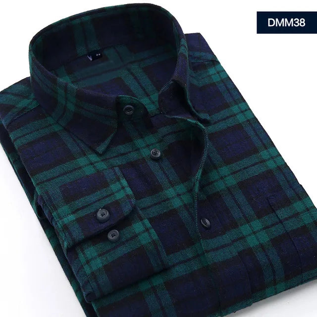 2024 Autumn-Winter Men's Plaid Flannel Shirt: Long Sleeve Red Checkered Cotton