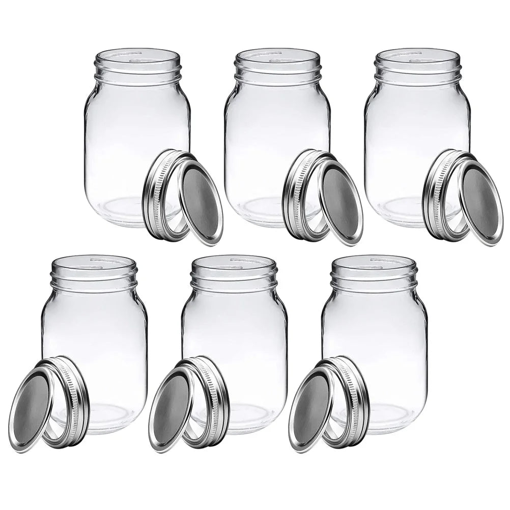 6 Pcs Mason Jar Set - Airtight Glass Canisters with Lids, Portable Food Storage Containers for Salads, Honey, and Candy