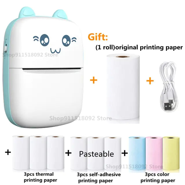 Cat Shape Mini Printer - Pocket-Sized Thermal Inkless Black and White Printer with Bluetooth Connectivity