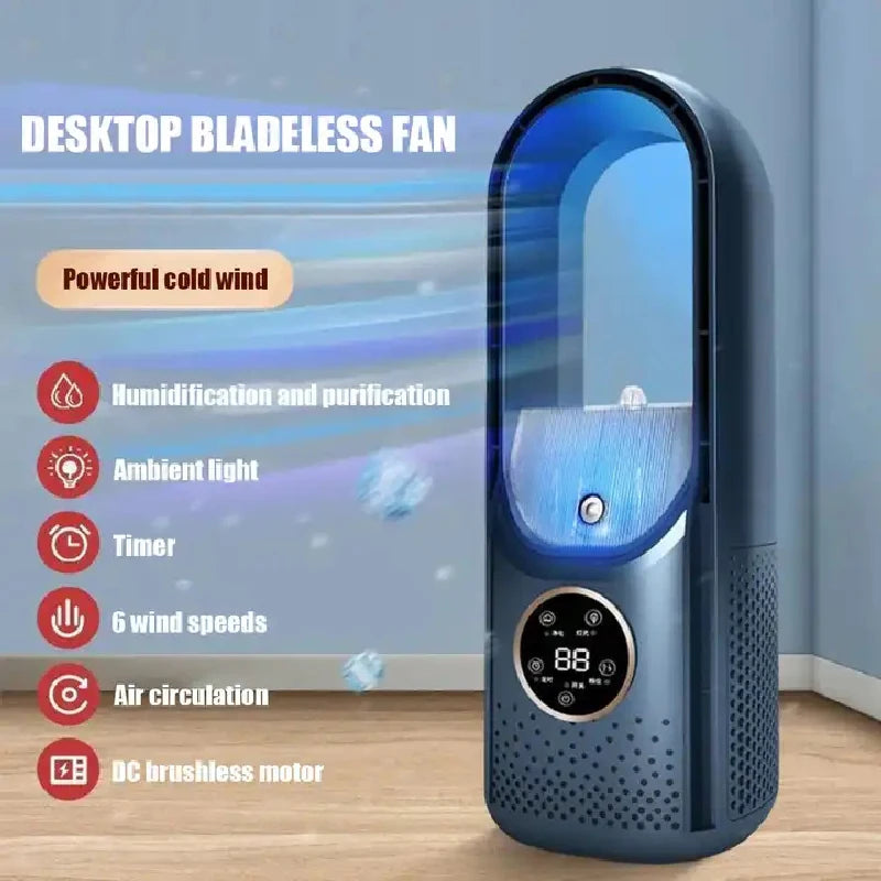 Stay Cool & Refreshed: Portable Bladeless Fan with Humidifier & LED Display