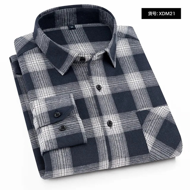 2024 Autumn-Winter Men's Plaid Flannel Shirt: Long Sleeve Red Checkered Cotton