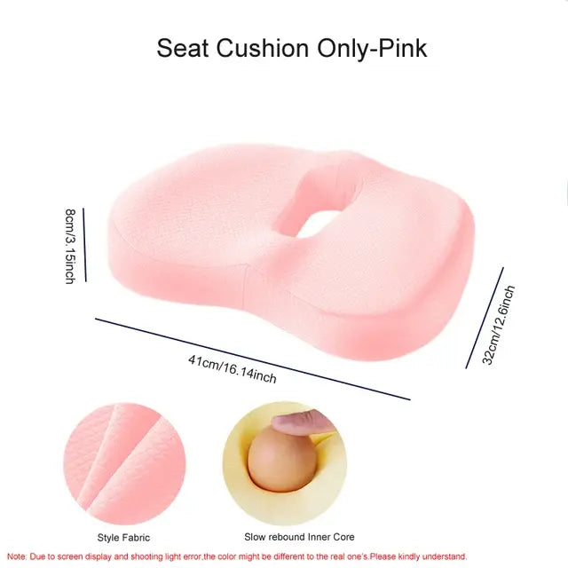 Memory Foam Seat Cushion & Back Support Pillow Set - Orthopedic Ergonomic Comfort