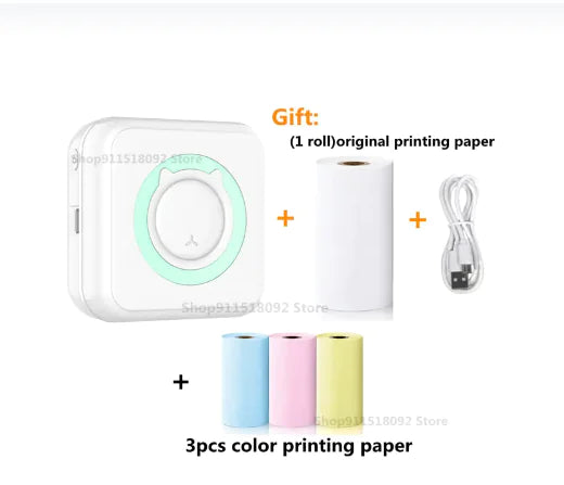 Cat Shape Mini Printer - Pocket-Sized Thermal Inkless Black and White Printer with Bluetooth Connectivity