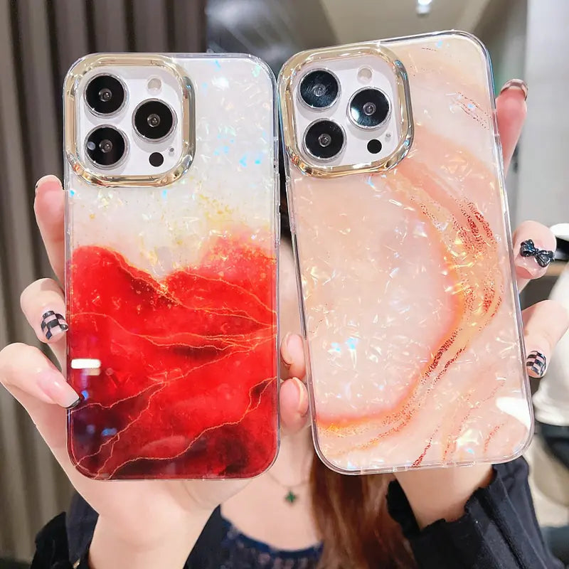 Upgrade Your iPhone with Our Luxe Marble Shell Pattern Case!