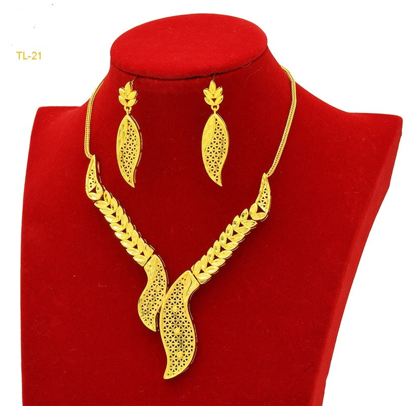 Exquisite Elegance: Gold Flower Necklace & Earrings Sets