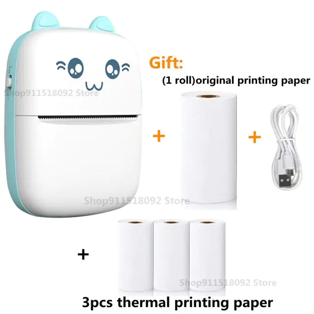 Cat Shape Mini Printer - Pocket-Sized Thermal Inkless Black and White Printer with Bluetooth Connectivity