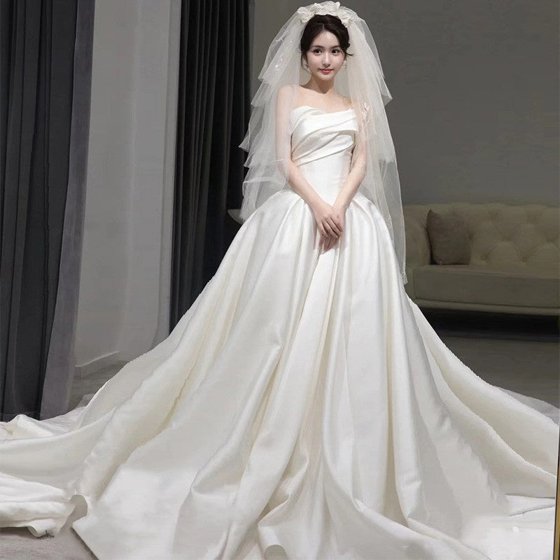 Feel Like Royalty:  Satin Wedding Dress with Elegant Train