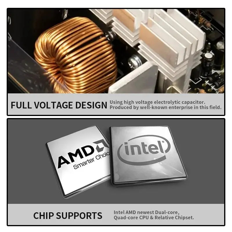 Aigo AK700PRO 700W PC PSU - Quiet 120mm RGB Fan Gaming Power Supply Unit, Black, 110V/220V ATX for Desktop Computers and BTC