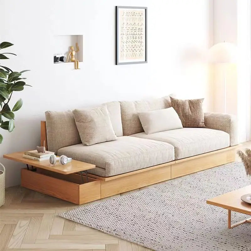 Anx Convertible Sofa Bed - Japanese Style Retractable Solid Wood, Small Modern Simple Multifunctional Sofa for Living Room