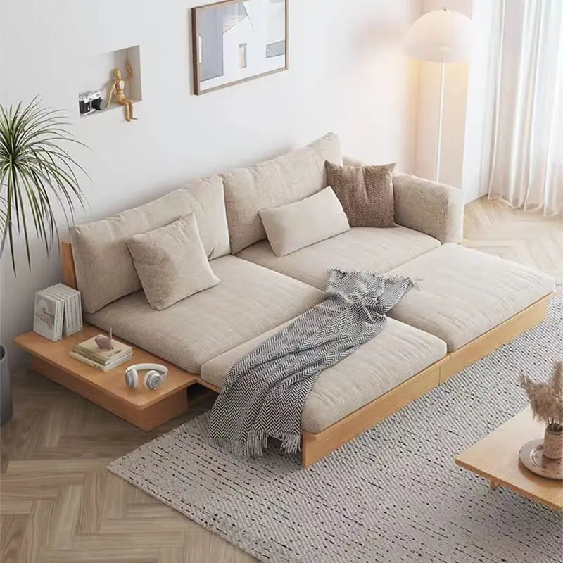 Anx Convertible Sofa Bed - Japanese Style Retractable Solid Wood, Small Modern Simple Multifunctional Sofa for Living Room