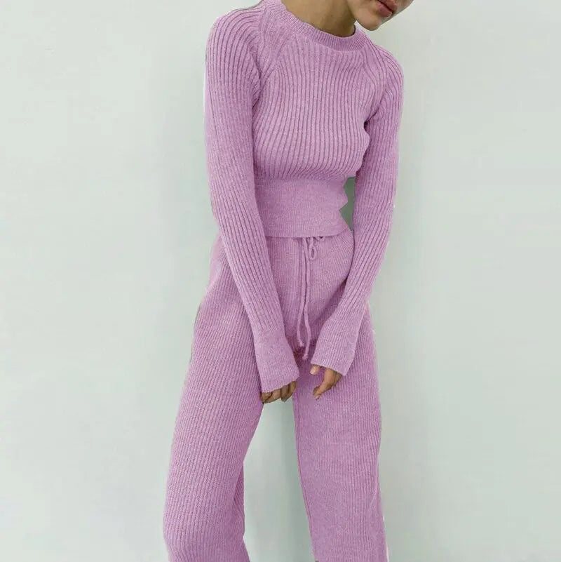 Effortless Chic: Knitted Wide-Leg Pants & Top Set