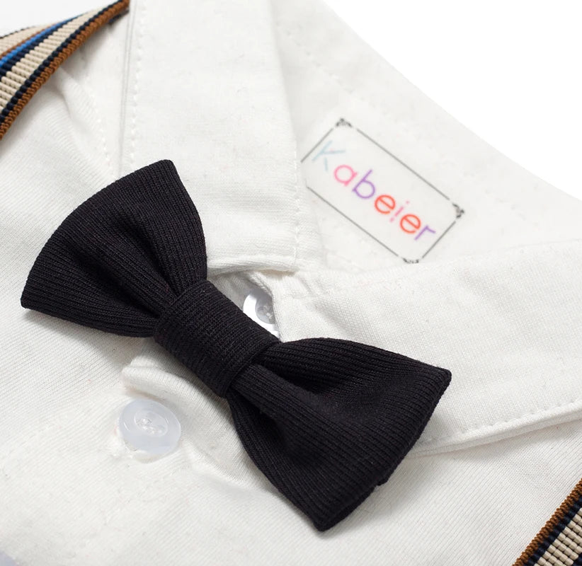 Newborn Boy Formal Outfit Set – Romper, Vest, Hat, and Bow Tie