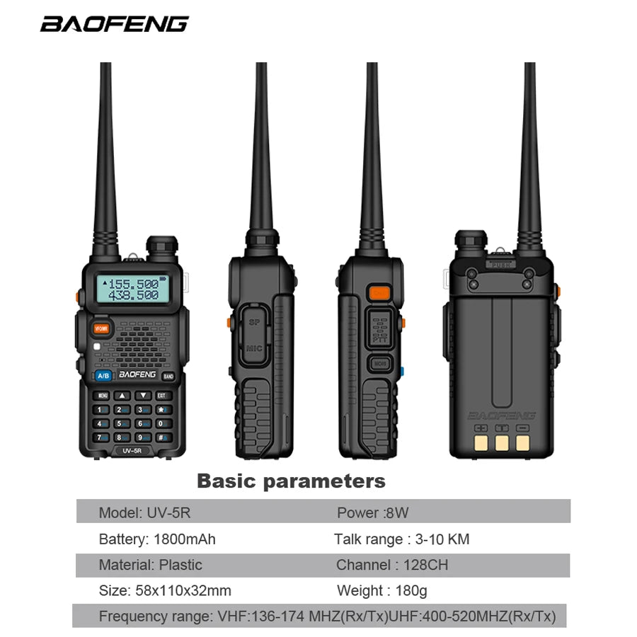 Baofeng UV-5R High Power Walkie Talkie - Long Range Dual Band VHF/UHF FM Transceiver for Hunting