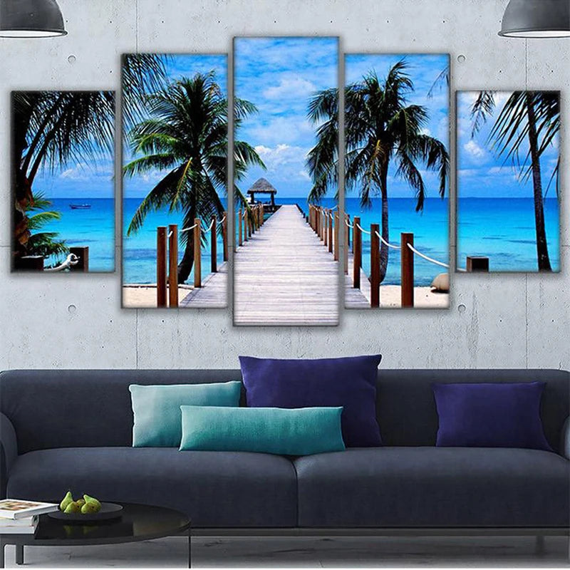 Stunning Bali Ocean and Palm Tree Canvas Art – 5 Piece Set for Living Room